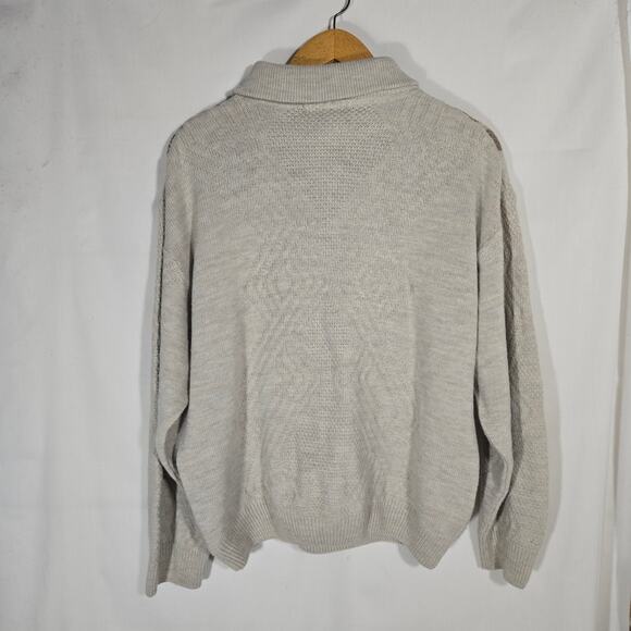 Vtg Bugatchi Wool Blend Geometric Brown Quarter Zip Grandma 70s Funky 3XL - Picture 8 of 9